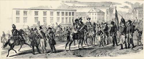 Juni 1849: Revolutionäre auf dem Karlsruher Marktplatz. Foto: Stadtarchiv Karlsruhe