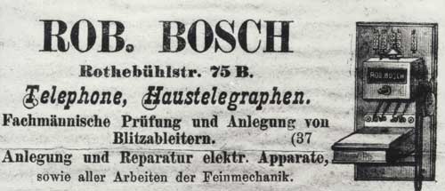 Erste Zeitungsannonce der Firma Robert Bosch aus dem Jahr 1887. Foto: Robert Bosch GmbH, Historische Kommunikation