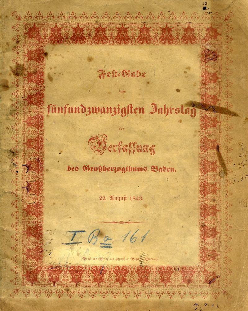 Titelblatt einer Jubiläumsausgabe zum 25-jährigen Bestehen der badischen Verfassung 1843.