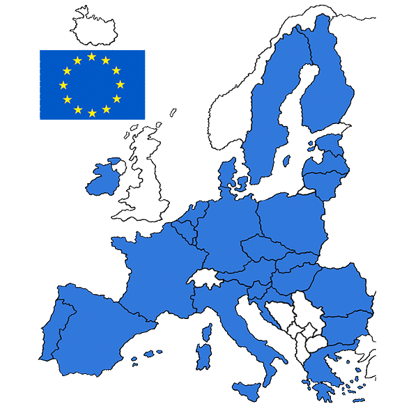Grafik: Karte von Europa mit Europa-Flagge