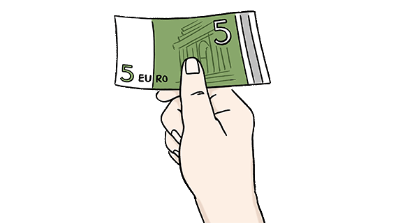 Grafik: Hand hält 5 Euro-Geldschein