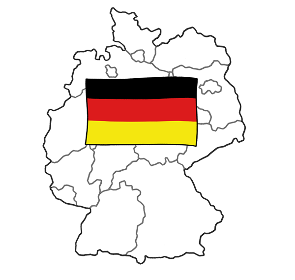 Grafik: Karte von Deutschland mit Flagge von Deutschland: Schwarz Rot Gold