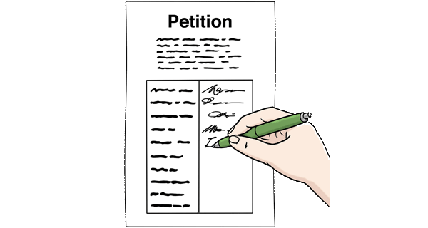Grafik: Petition. Papierblatt wird beschrieben