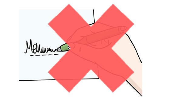 Grafik: Unterschrift durchgestrichen mit rotem Kreuz