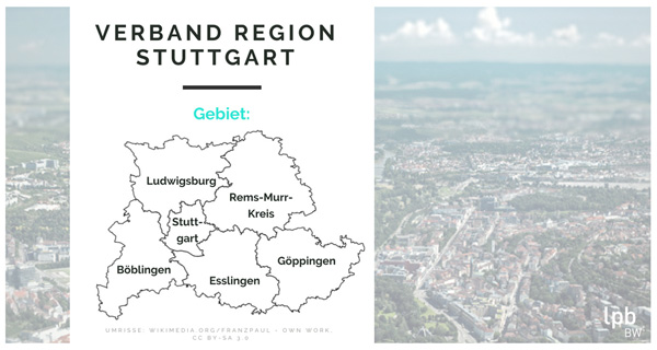Der Verband Region Stuttgart. Grafik: LpB BW. Foto: Landesmedienzentrum BW; Umrisse: Wikimedia.org|Franzpaul, CC BY-SA 3.0