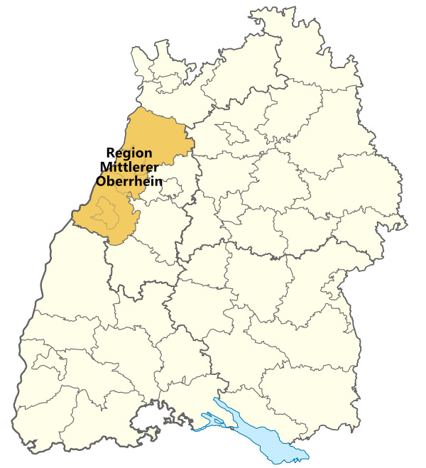 Region Mittlerer Oberrhein. Grafik: LpB BW, Karte: wikimedia.org/TUBS. CC BY-SA 3.0.