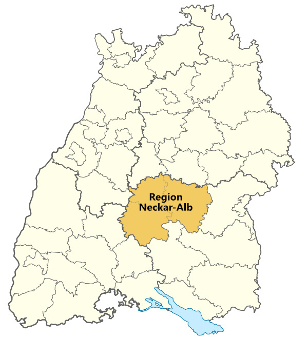 Region Neckar-Alb. Grafik: LpB BW, Karte: wikimedia.org/TUBS. CC BY-SA 3.0.