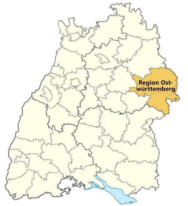 Region Ostwürttemberg. GGrafik: LpB BW, Karte: wikimedia.org/TUBS. CC BY-SA 3.0.