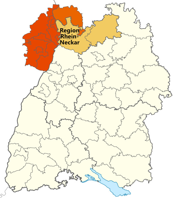 Region Rhein-Neckar. Grafik: LpB BW, Karte: wikimedia.org/TUBS. CC BY-SA 3.0.