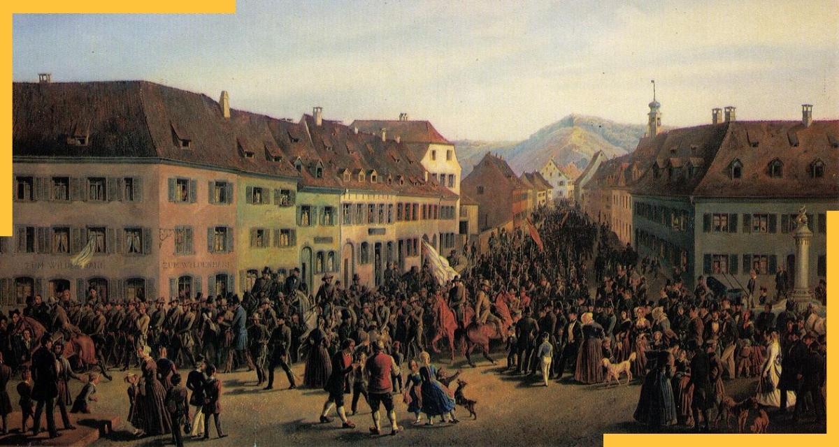 Einzug der revolutionären Bewegung unter Führung Gustav Struves in Lörrach.