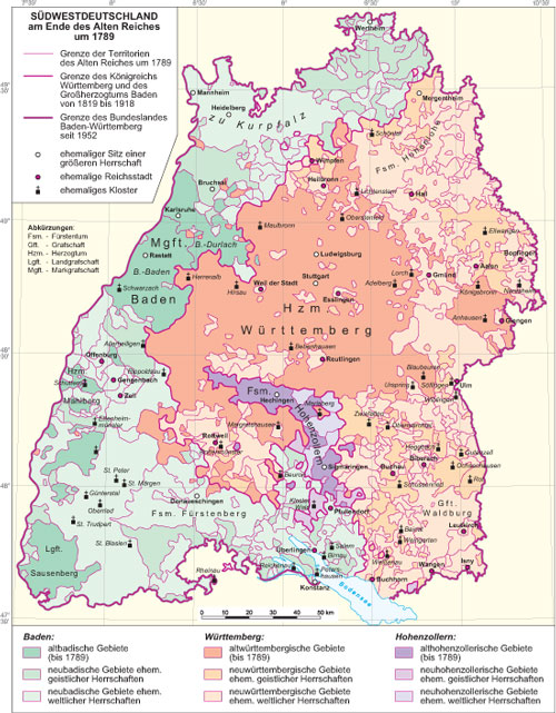 Südwestdeutschland am Ende des alten Reiches um 1789, Foto: Landeszentrale für politische Bildung Baden-Württemberg